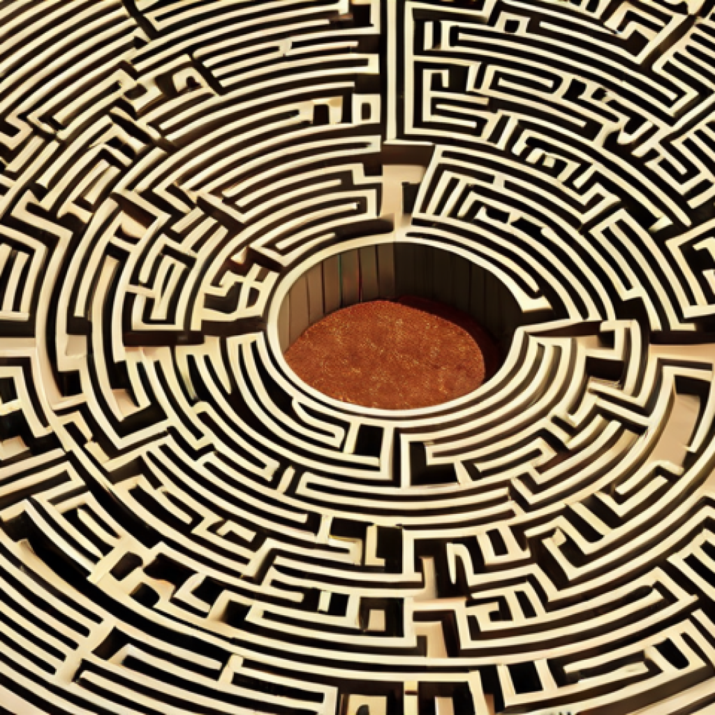 A complex maze representing Russian case endings (мужской род, женский род, средний род), with pathways labeled Nominative, Genitive, Dative, Accusative, Instrumental, Prepositional. In the center, a person looking confused and overwhelmed.