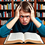 **A student struggling with the Cyrillic alphabet, surrounded by textbooks, looking frustrated but determined.**