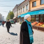 러시아어와 러시아 외교 - **Prompt 1: Cultural Crossroads in Central Asia**
    "A vibrant, bustling street scene in a Central...
