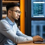 러시아어와 러시아 프로그래밍 - **Image Prompt 1: The Linguist Coder in a Dynamic Eurasian Setting**
    A young professional, appea...